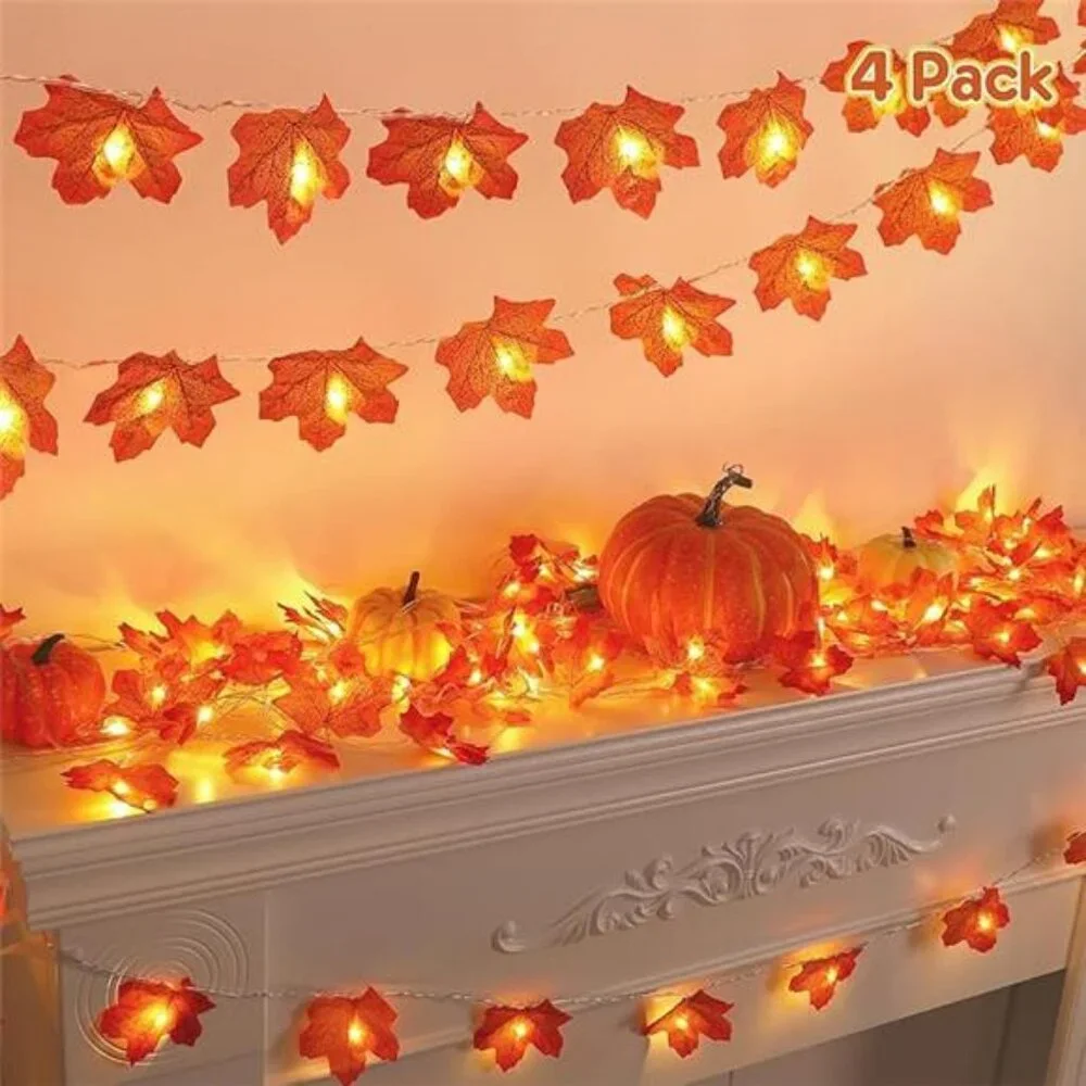4PCS Fall Decor Thanksgiving for Home Table, Fall Leaves Garland Lights 40FT